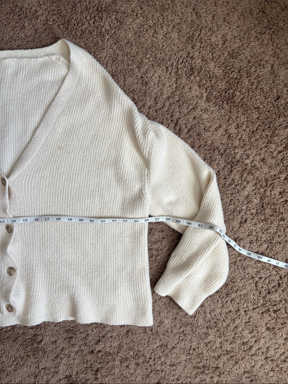 AE Cozy Cream Oversized Button-Front V-Neck Sweater Cardigan - Picture 10 of 16